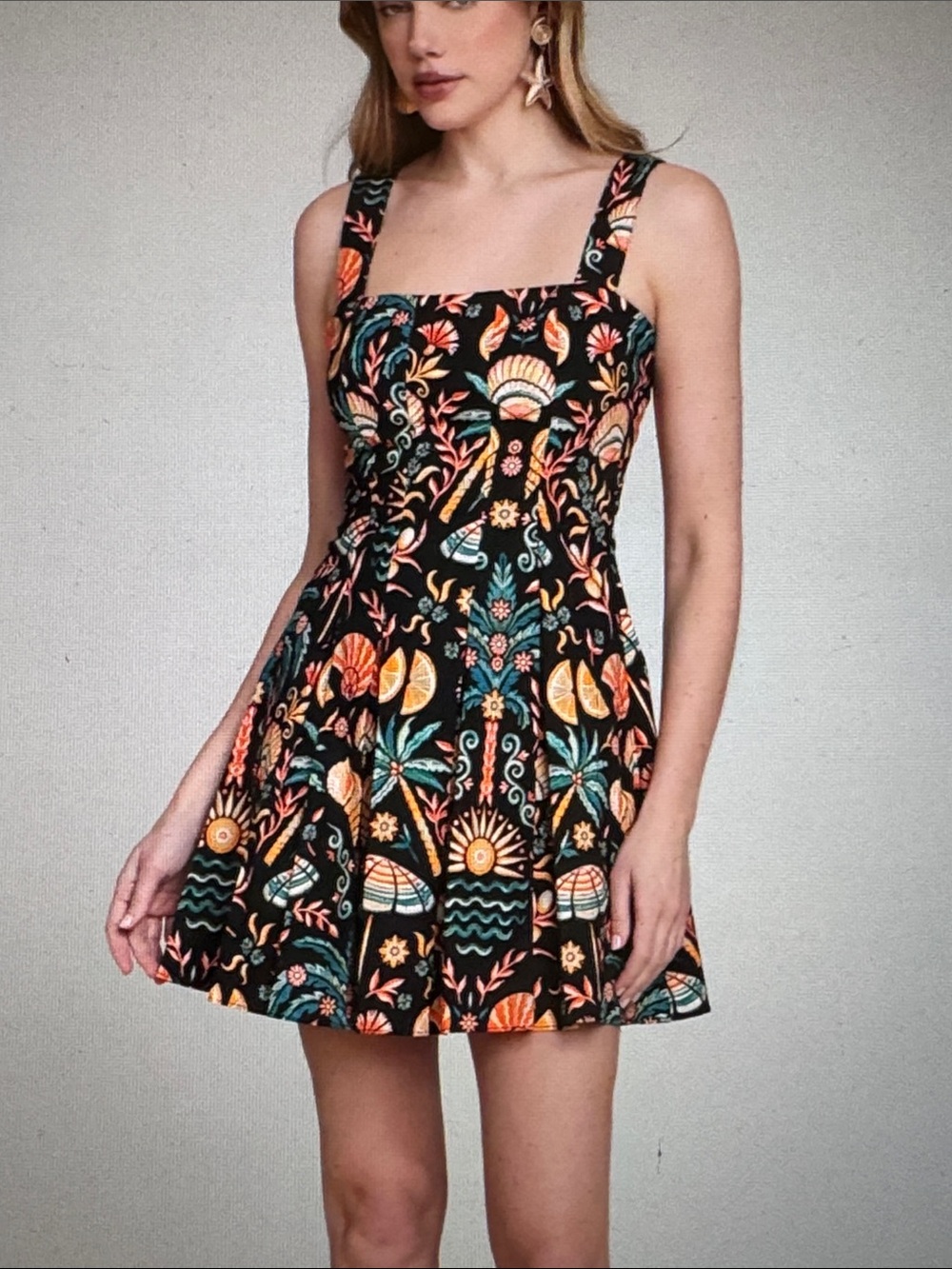 Avec Les Filles Black Tropical Print Mini Dress